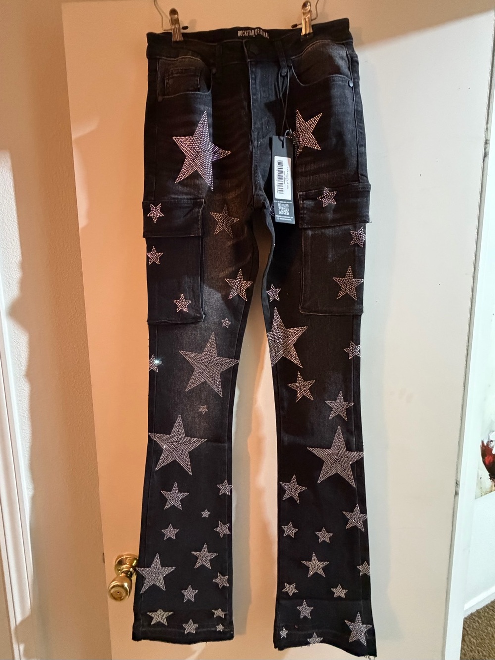 NWT Rockstar Original Stargirl Rhinestone Cargo Flare Jeans – Small